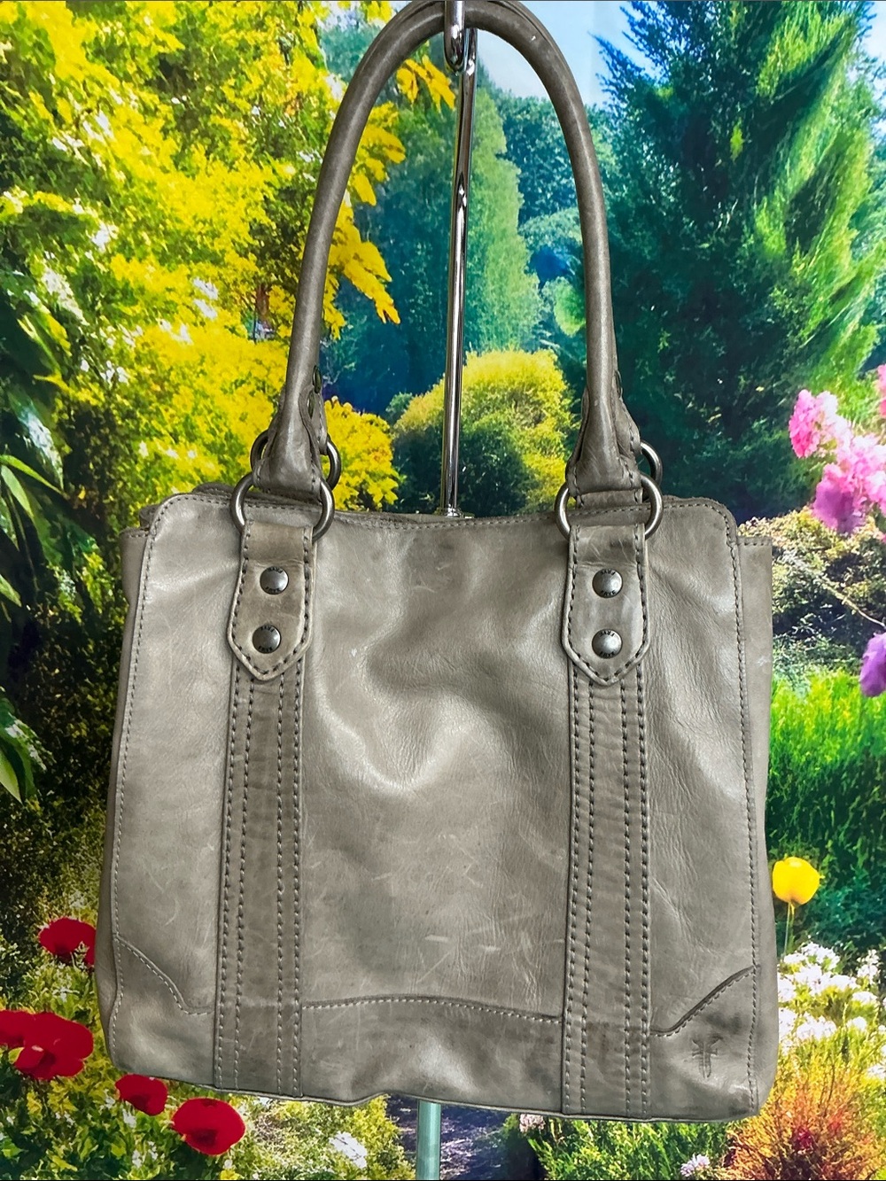 FRYE Classic Gray Leather Tote Handbag
